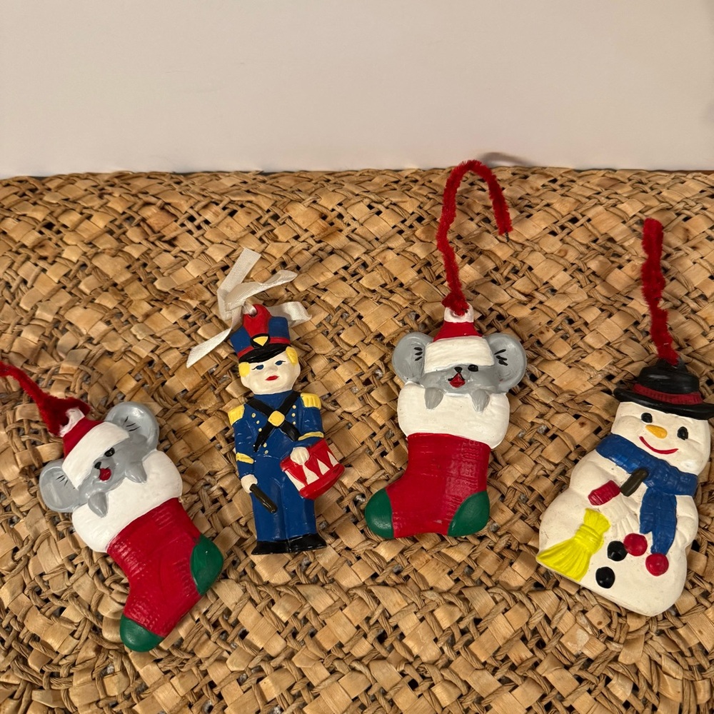 Vintage 80s Hand Painted Ceramic Ornaments